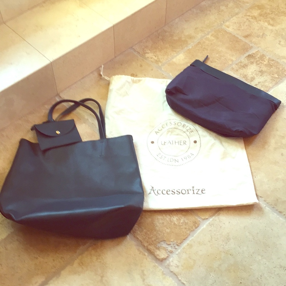 Beautiful Blue Leather Tote, wristlet, & pouch